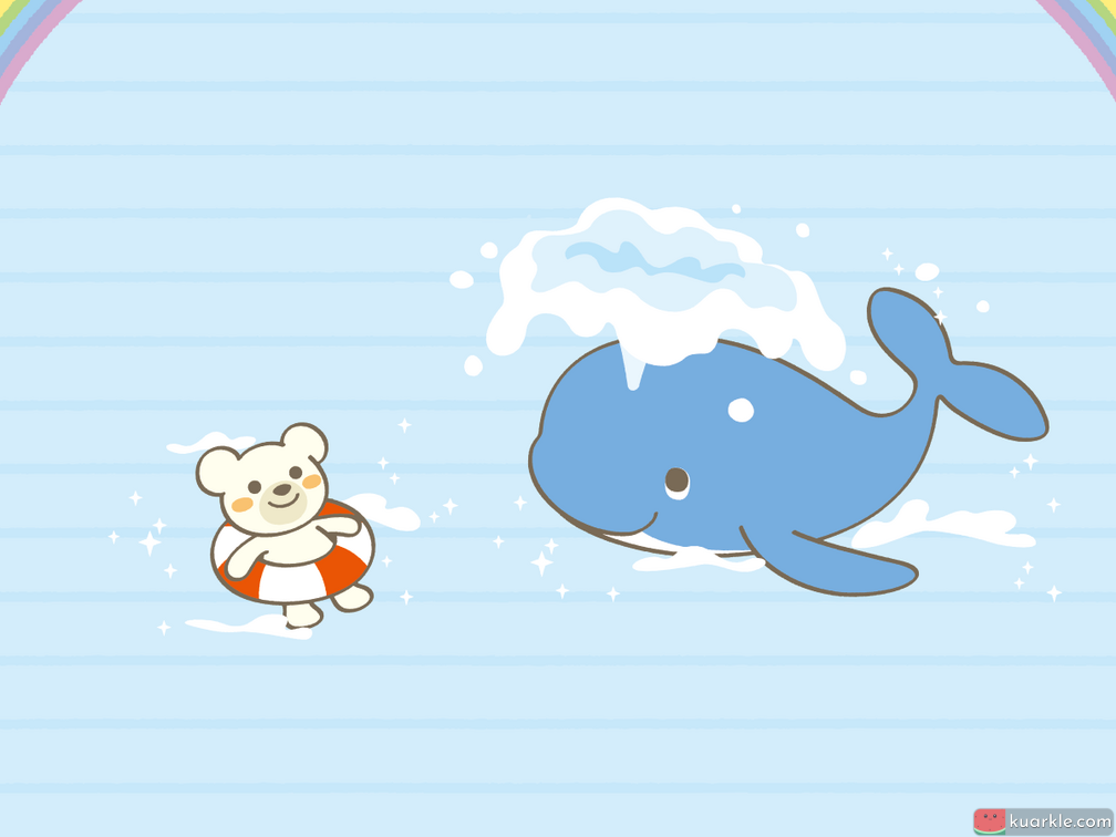 Bear and whale under the rainbow wallpaper