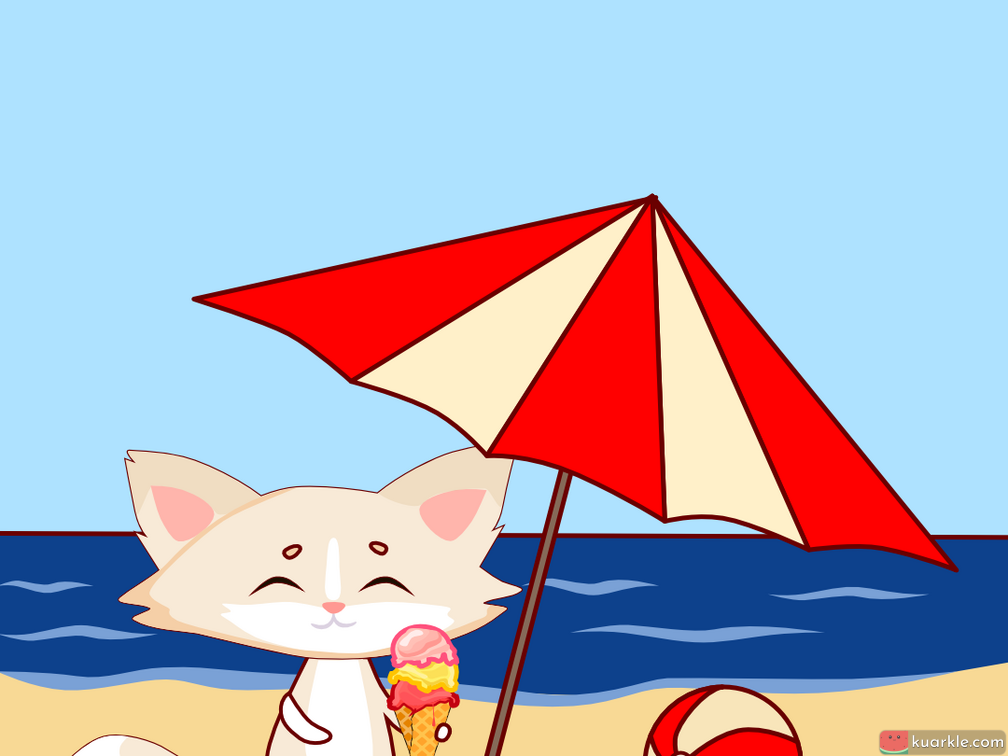 Cat with the ice cream on the beach