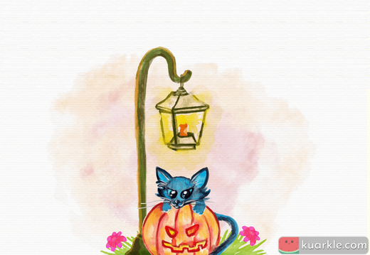 Cat and pumpkin watercolor wallpaper