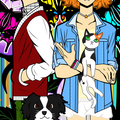 Boy and girl with cat and dog - anime wallpaper