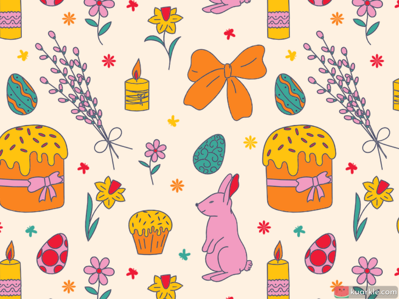 Easter pattern with bunny, flowers and eggs
